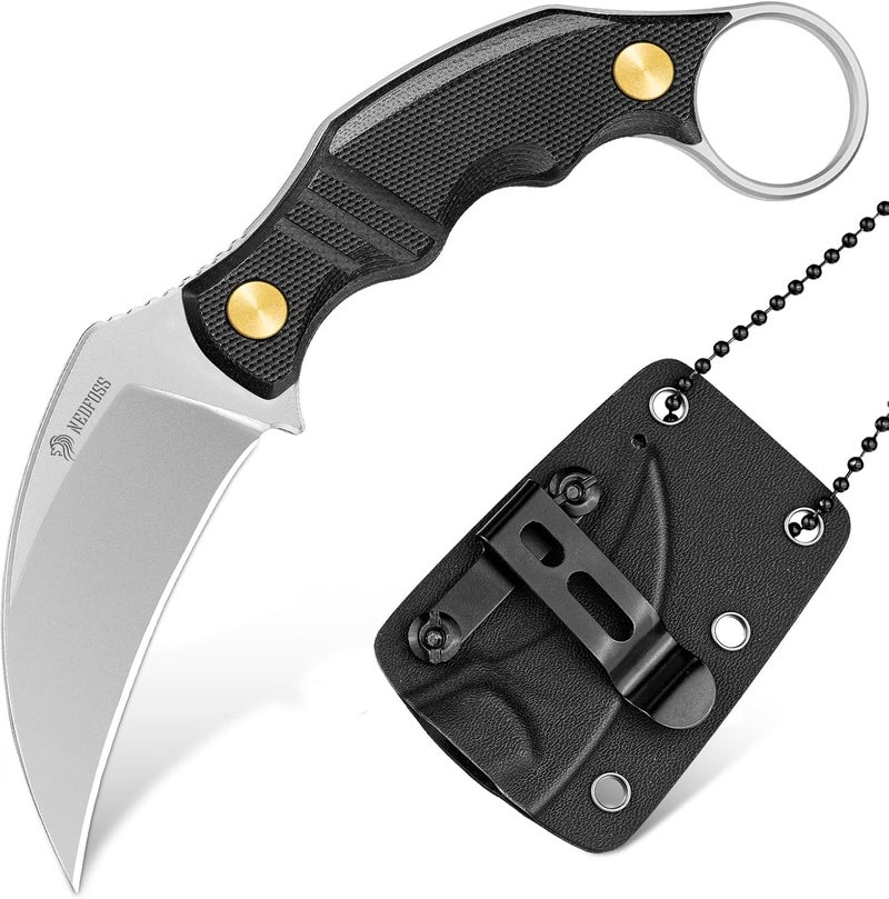 NedFoss VULTURE EDC Neck Knife with Kydex Sheath, 2.3" 14C28N Steel Fixed Blade Claw Knife with G10 Handle and Adjustable Belt Clip, Utility Belt Knives Necklace for Men Women - Image 1